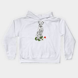 Valentines Dalmatian With Red Rose Kids Hoodie